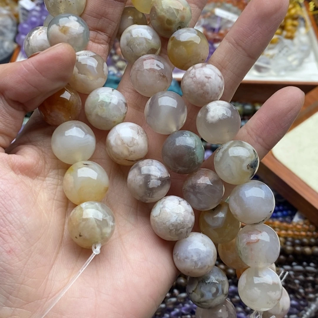 玛瑙/玉髓合金珠宝半成品两个天然16mm樱花玛瑙圆珠