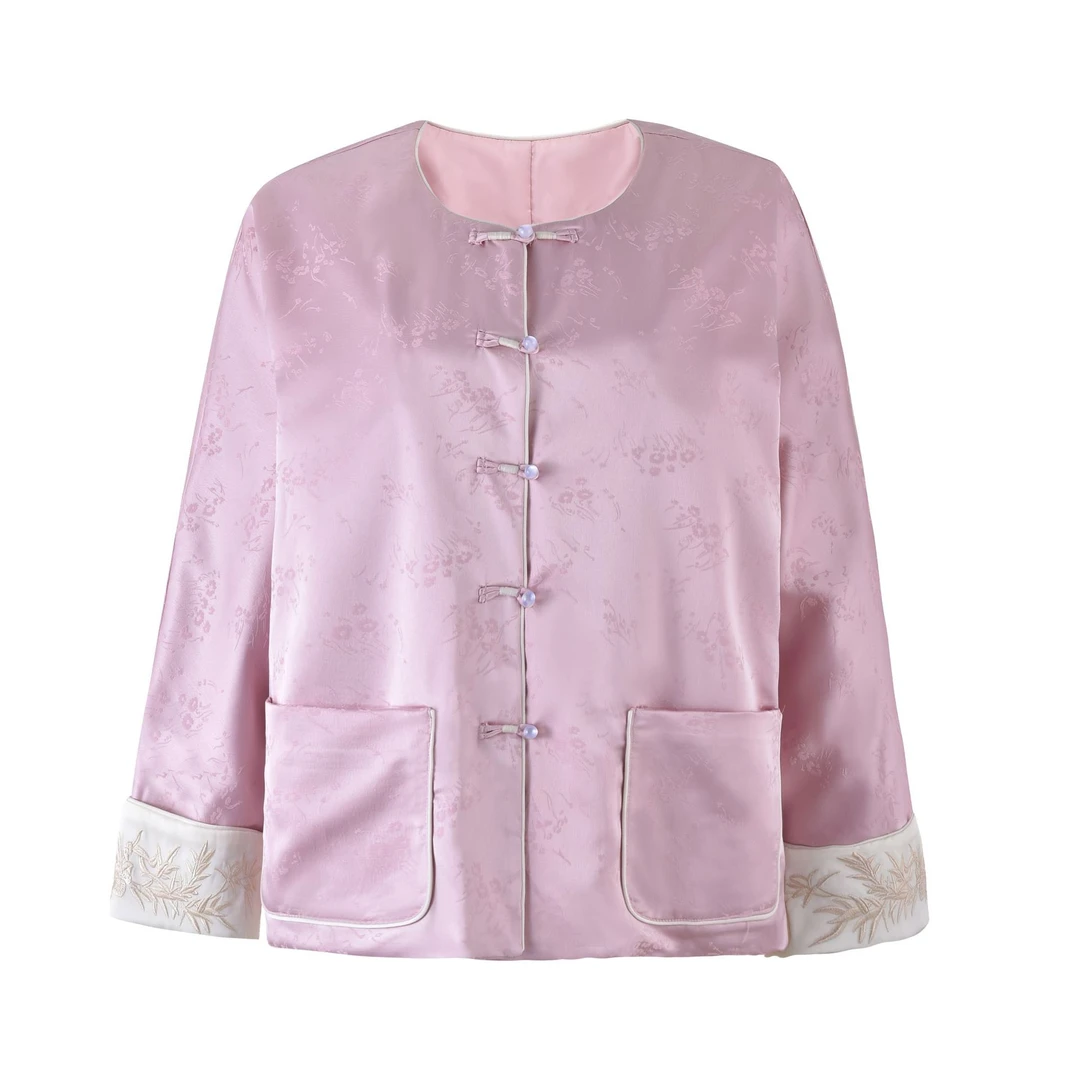 新中式国风上衣女秋冬圆领汉元素改良唐装衬衫高级感衬衣M1530A