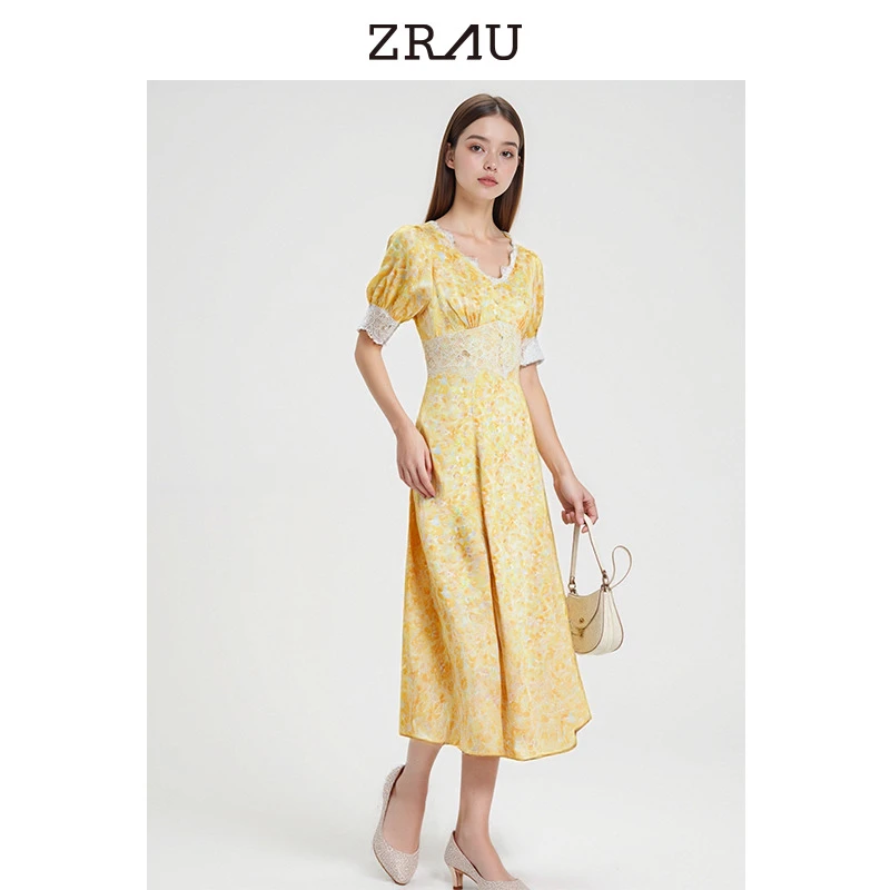 ZRAU浪漫田园风蕾丝拼接精致连衣裙Z1242L0047