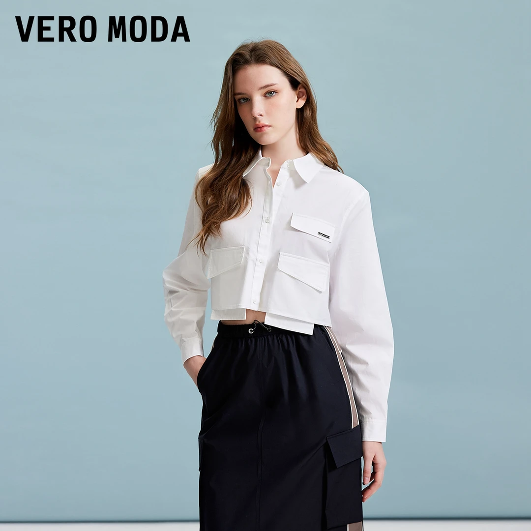 Vero Moda衬衫2025秋季新款含莱赛尔棉基础长袖短款上衣325305019