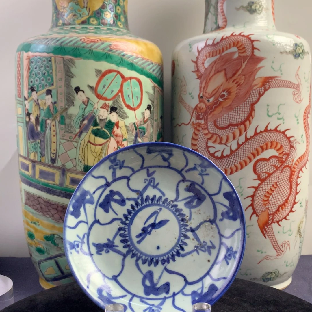 盘陶5615瓷器—青花灵芝纹盘