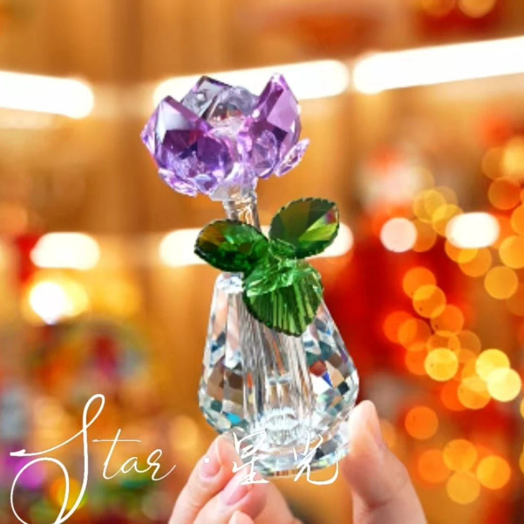 K水晶玫瑰花七夕情人节礼品求爱纪念品送女友送爱人玫瑰