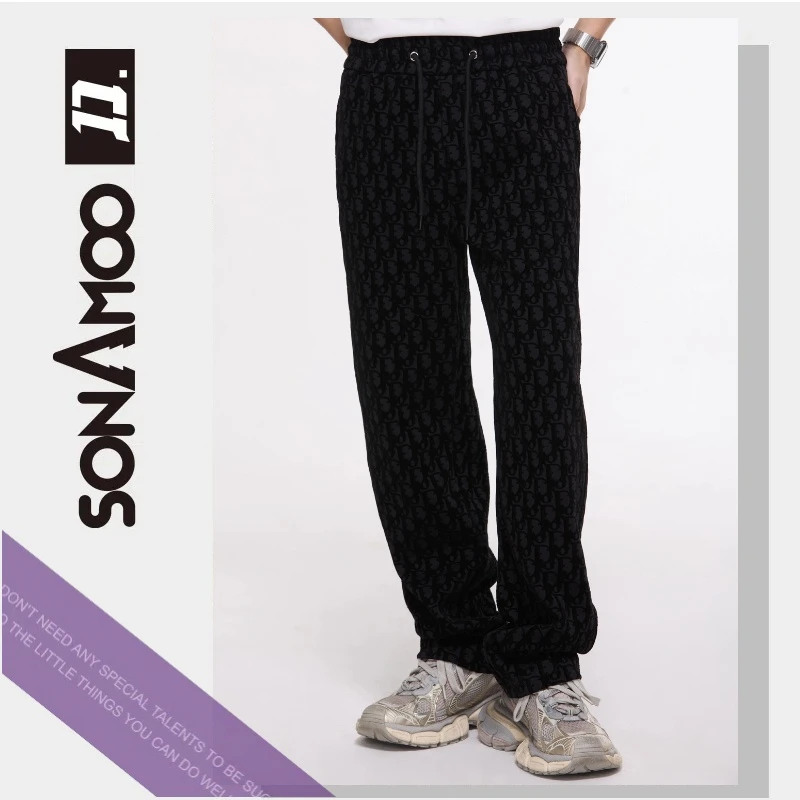 【D1K03】高奢老花植绒直筒微阔休闲长裤秋冬百搭潮流男士D1K03