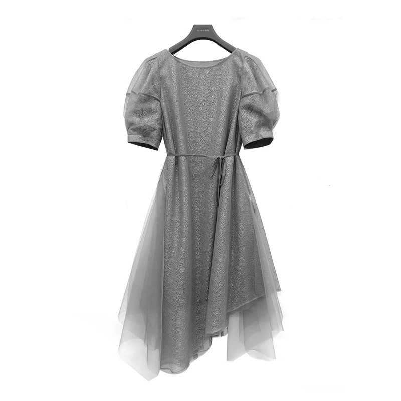 圣迪奥女装时尚气质显瘦小清新网纱拼接连衣裙S223Z12H2