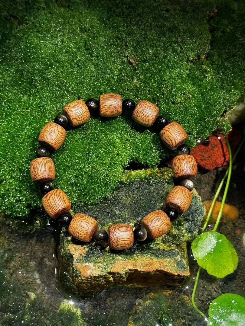 沉香【黑曜石手串】男款奇楠沉香单圈安神静心佩戴礼物高级文玩穿搭