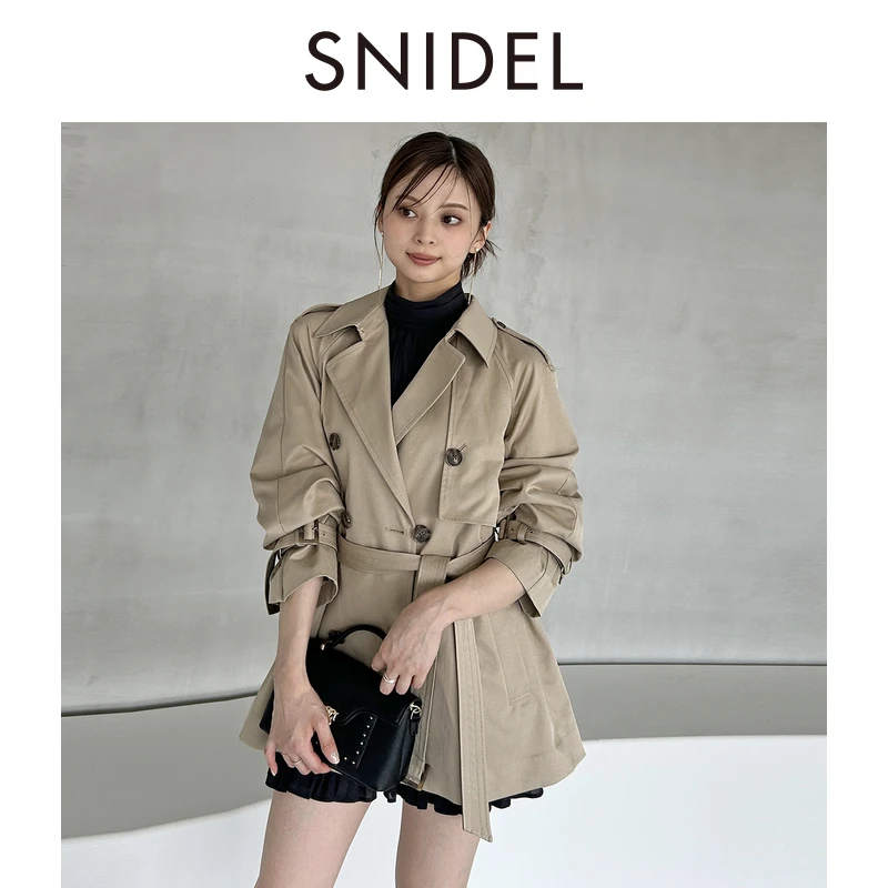 SNIDEL2025早秋新款百搭翻领双排扣中长款风衣外套SWFC254164