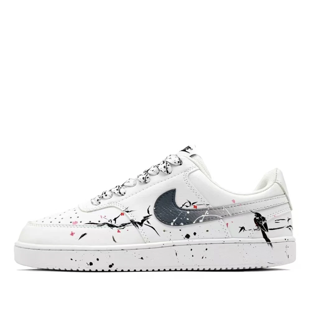 定制球鞋Nike/耐克CourtVision1 花鸟图  百搭板鞋 男女同款 白色