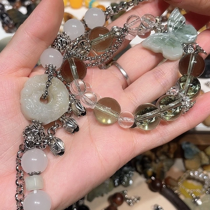 蛇纹石玉合金颈饰