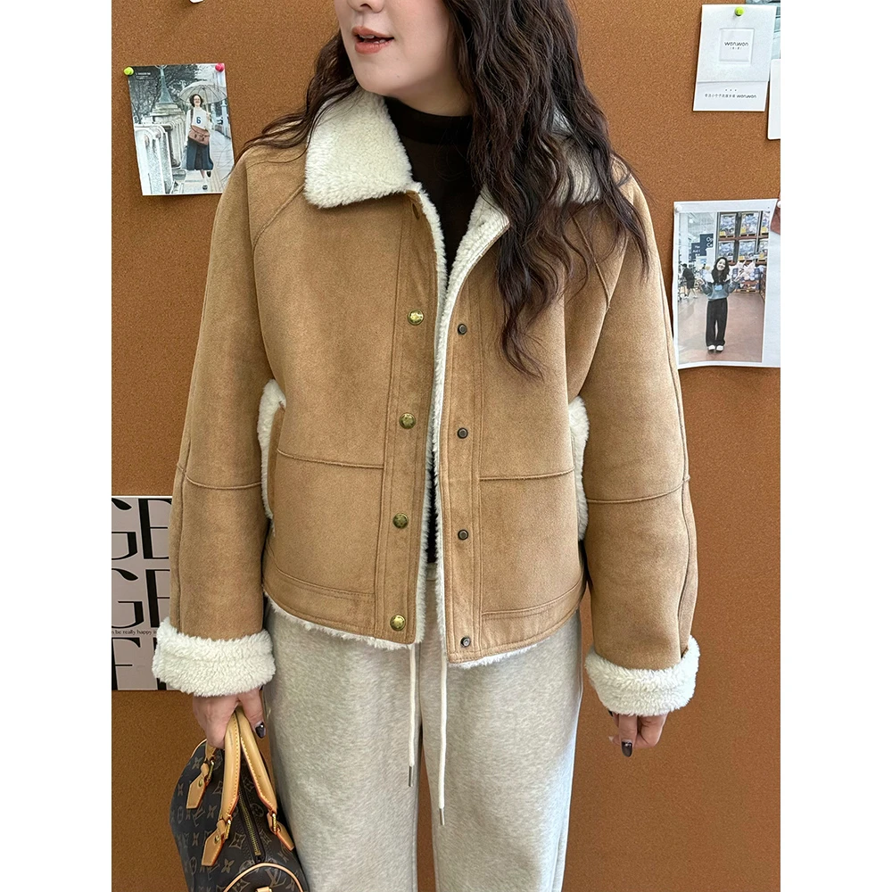 WenWen小个子2025冬季新款糕糕毛皮皮一体韩版绒外套4507