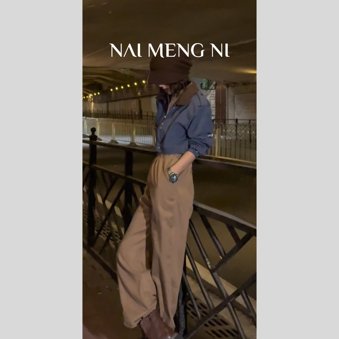 NMN王火火&设计师新款牛仔假两件拼接阔腿连体裤 25HH6645