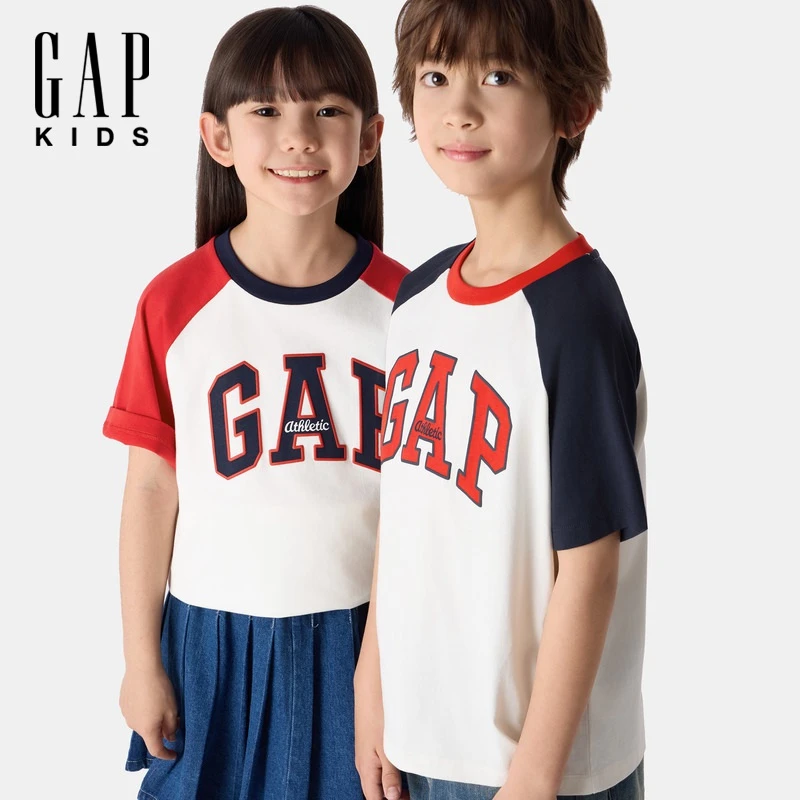 【大小童同款】Gap男女童夏季纯棉撞色圆领短袖运动儿童装687260