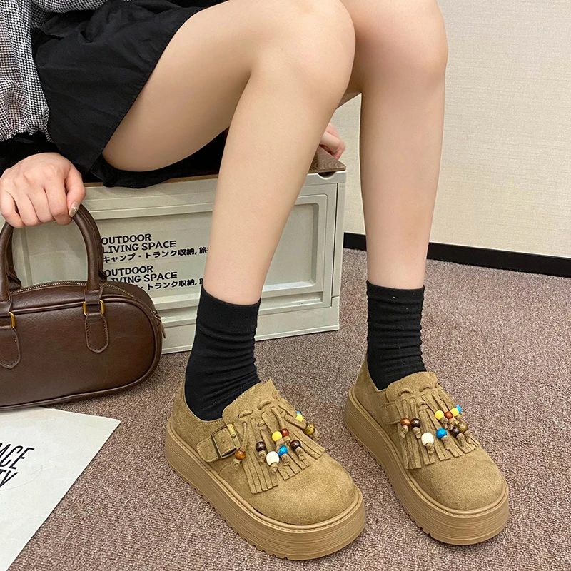 复古厚底袋鼠鞋单鞋女2025新款秋季女款休闲懒人乐福鞋勃肯鞋