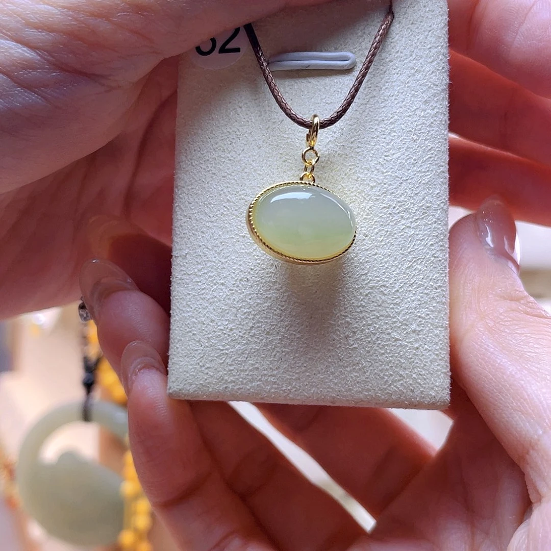 和田玉吊坠(赠链)银S925镀金镶嵌