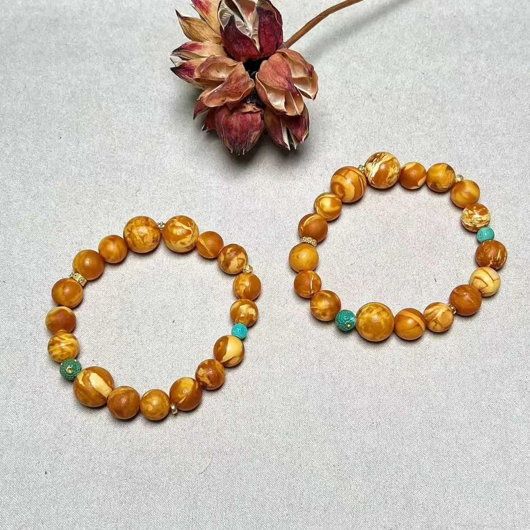 【壹芳珠宝】天然琥珀蜜蜡微瑕妖花手串9-12mm （多样性发货一件