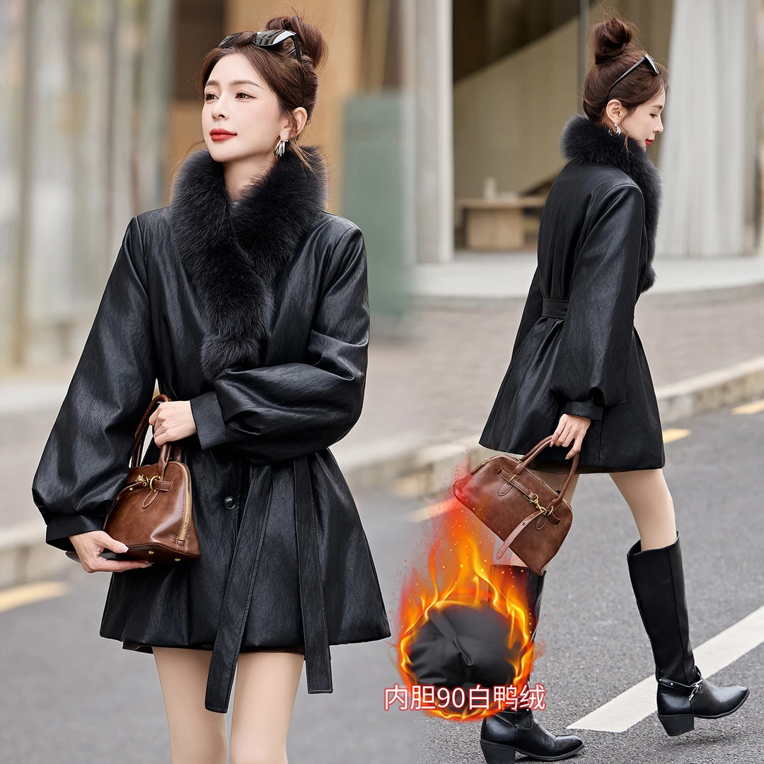 狐狸毛领2025冬季新款皮衣保暖中长款羽绒服90白鸭绒晚宴场合女装