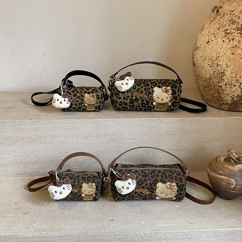 2025秋冬豹纹手拎猫咪水桶包包亲子女童洋气单肩斜挎拎包可爱小包
