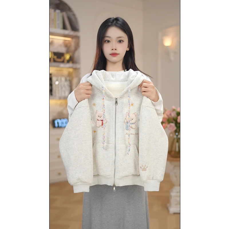 女童卫衣冬季羔糕绒连帽2025新款秋冬款加绒加厚卫衣外套潮7712