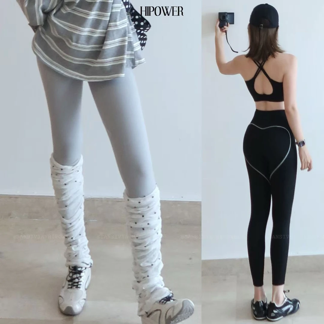 HIPOWER运动健身速干爱心瑜伽带胸垫背心无痕高腰弹力长裤子女秋