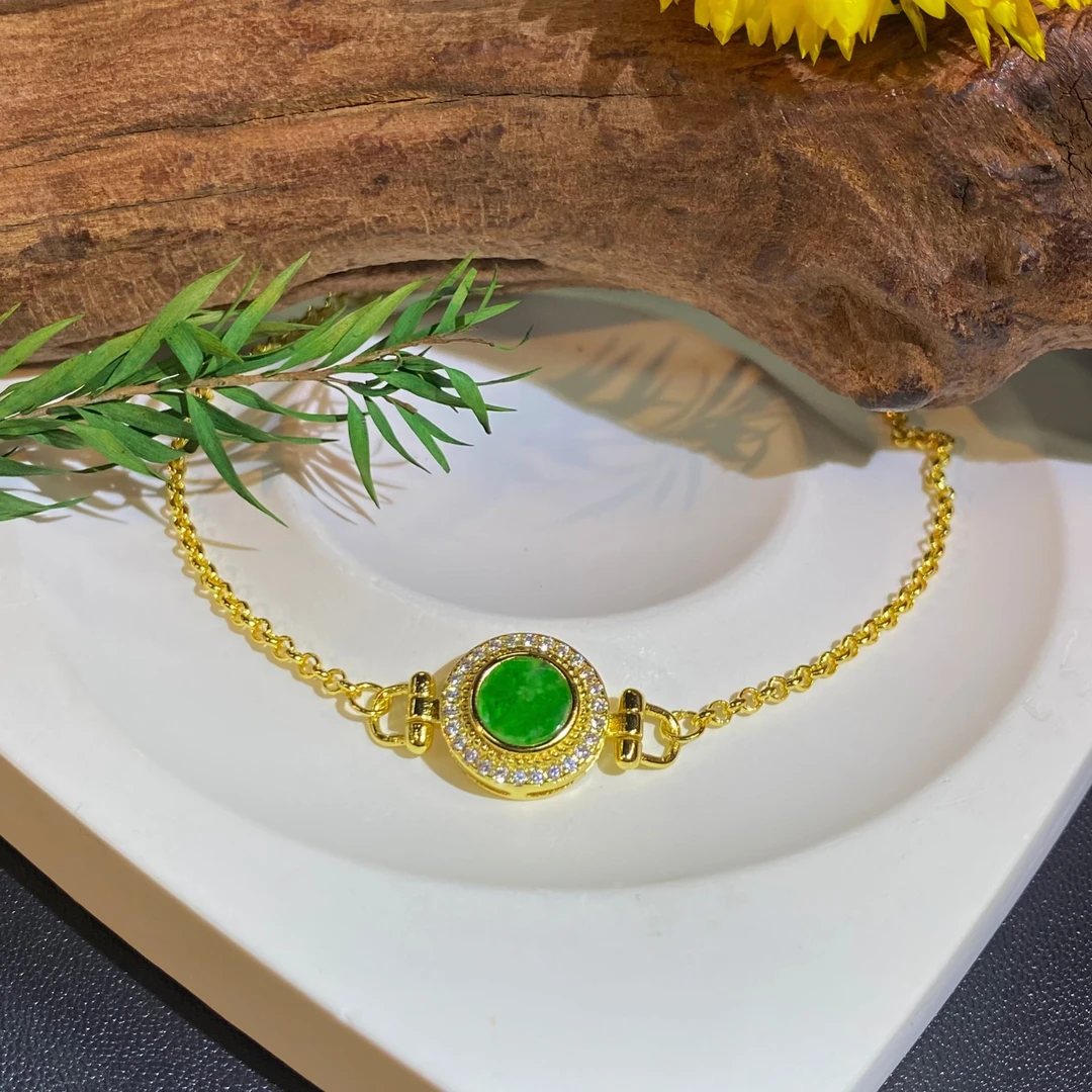 【美玲优选】天然缅料A货翡翠甜色百搭小清新镶嵌款圆牌手链/一件