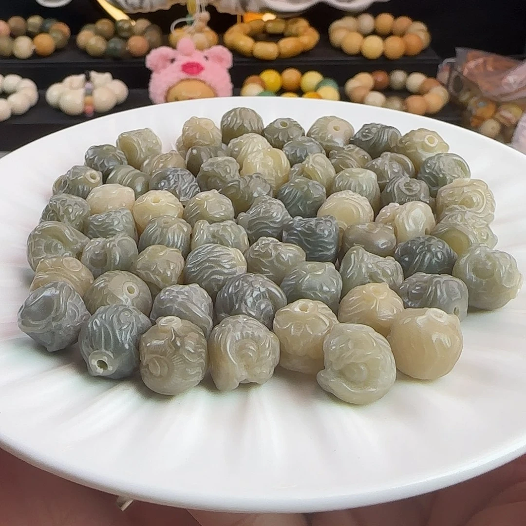 菩提根/象牙果手串卡12绿色醒狮30颗