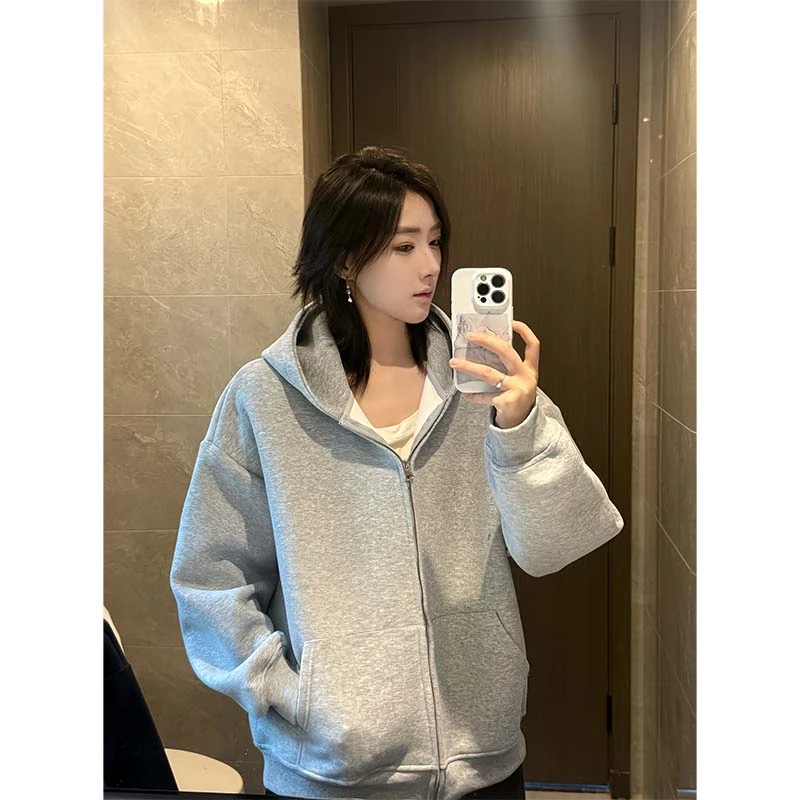 cleanfit连帽开衫款简约纯色卫衣秋季百搭慵懒感基础休闲情侣外套