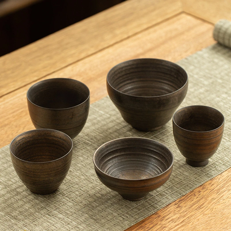 德化日式铁锈釉茶杯功夫茶具茶杯功夫品茗杯茶盏泡茶功夫杯敬茶杯