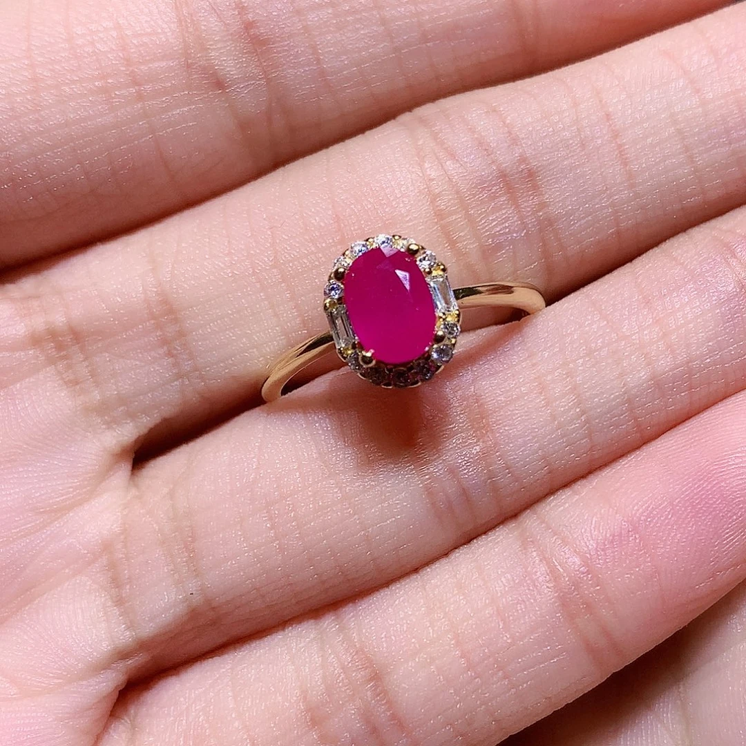 戒指红宝石银S925镶嵌