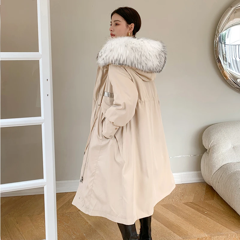 8839过膝长款派克服女2024冬季新款可拆卸兔皮毛内胆貉子毛领女
