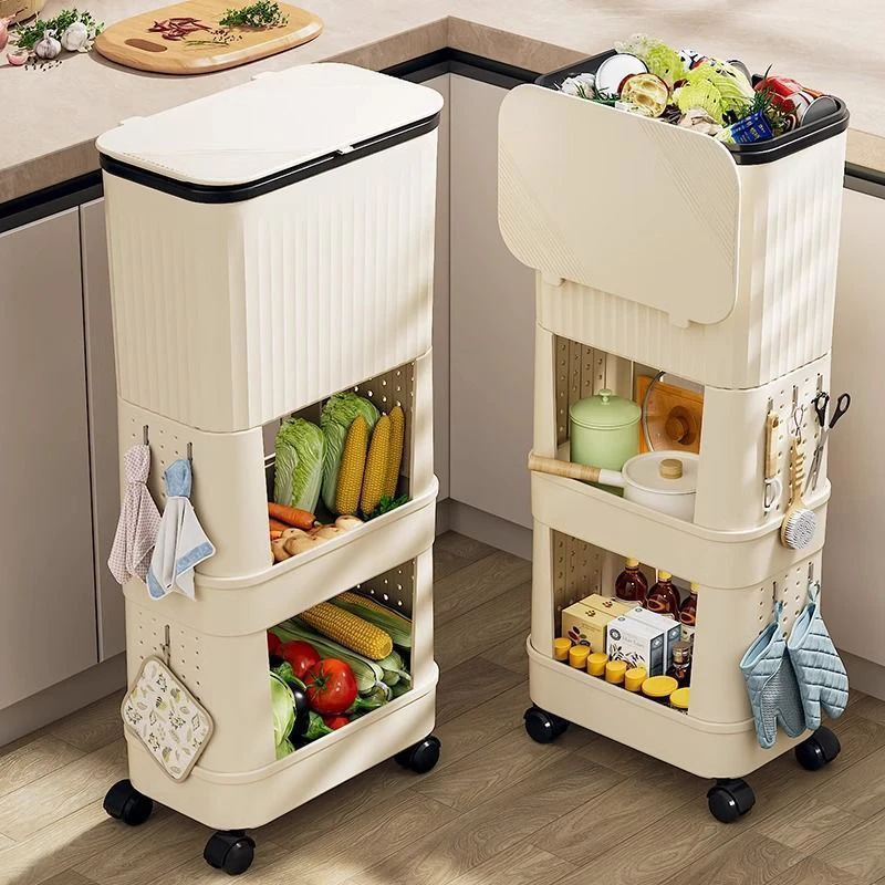 厨房垃圾桶家用2025新款大号大容量可移动双层高款免弯腰多功能架