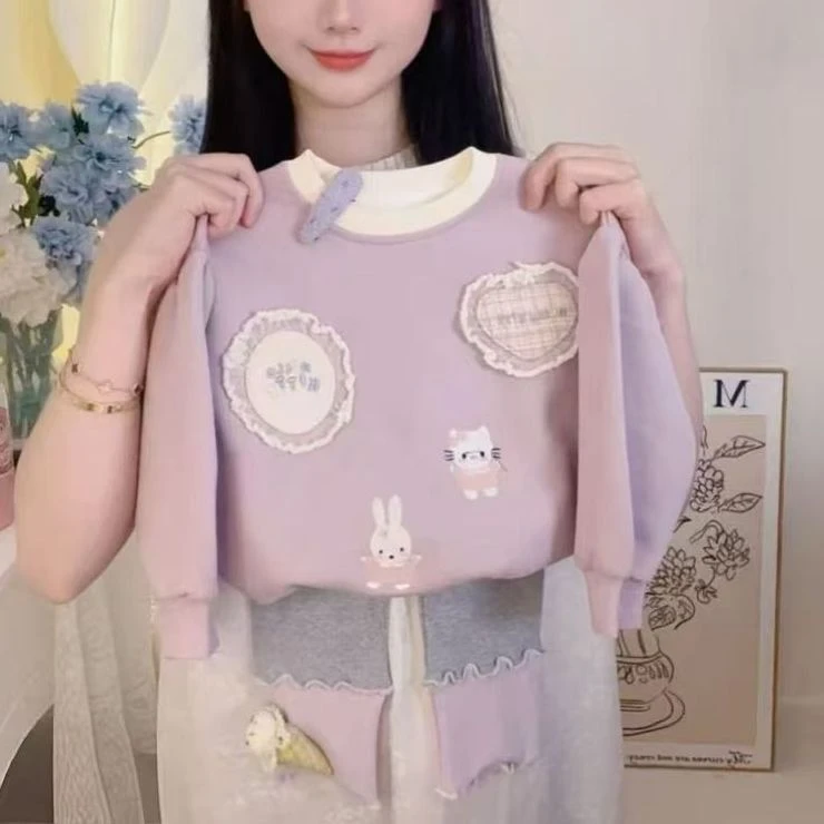 女童春秋套装2025美风女宝宝卫衣套装时尚春秋紫色卫衣打底裤套装