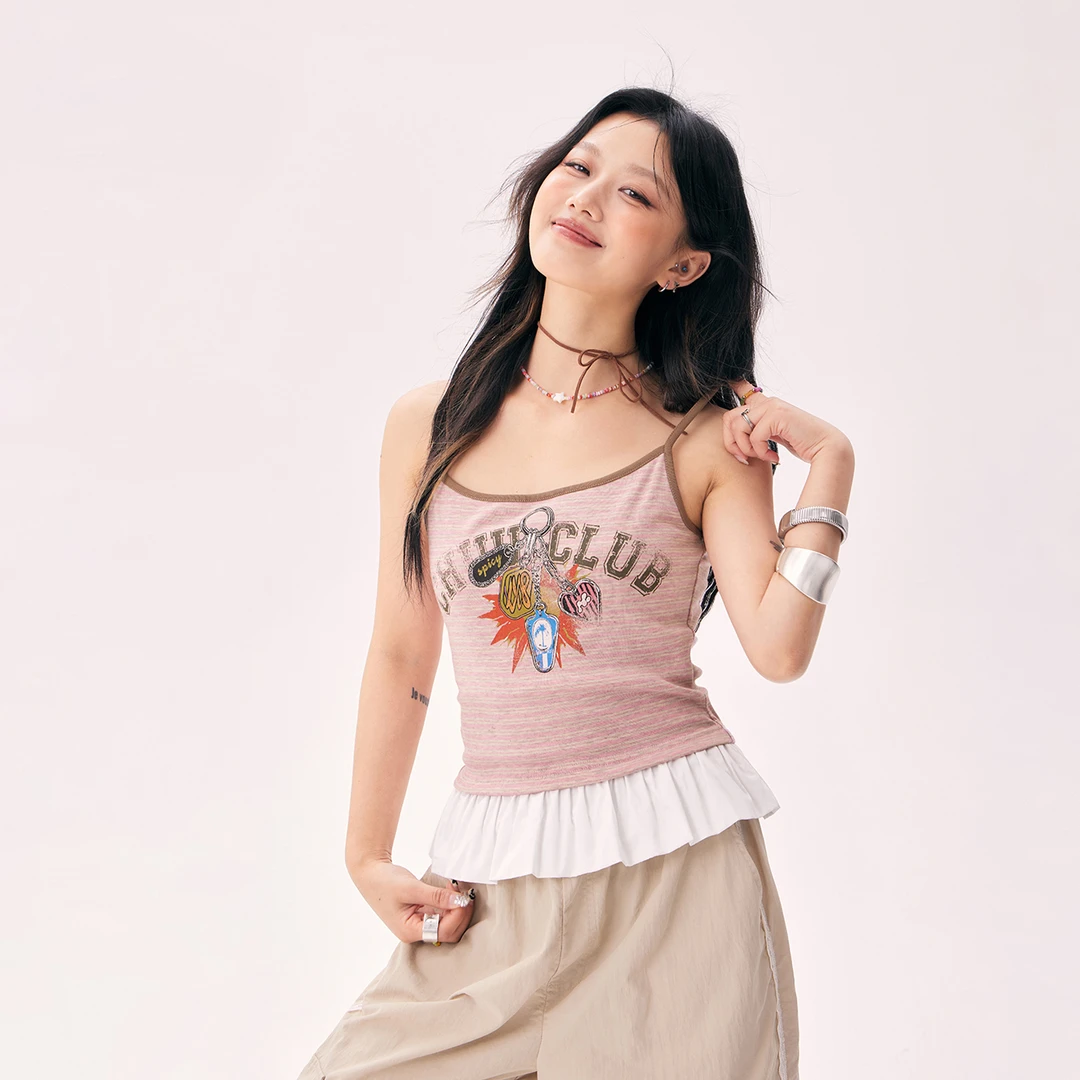 【17】CHUU撞色拼接设计字母印花工字休闲设计个性辣妹背心FHSF001W