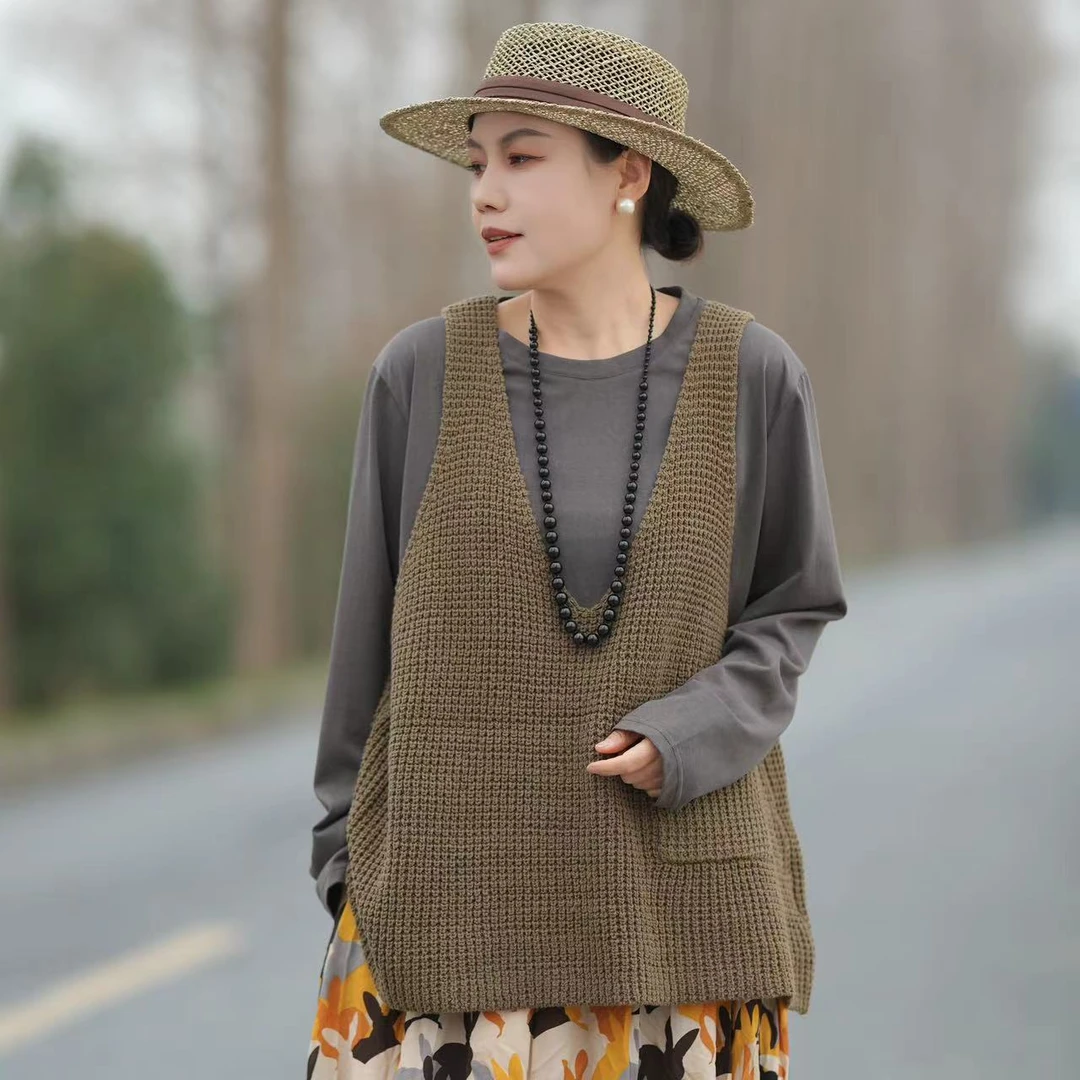 【0865】马甲~大口袋深V领时髦层次感慵懒高级穿搭叠穿针织马甲