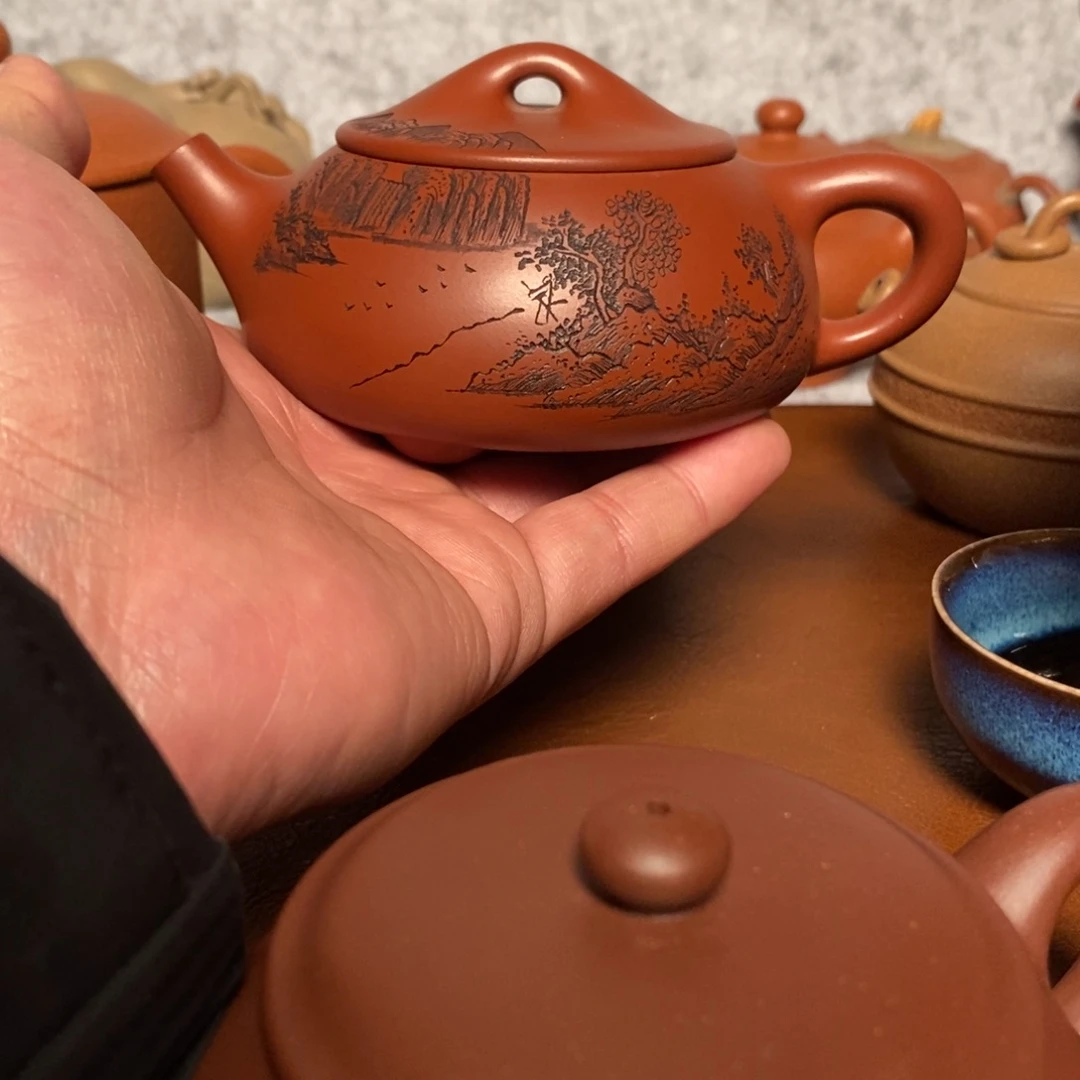紫砂茶壶精工半手小红泥石瓢