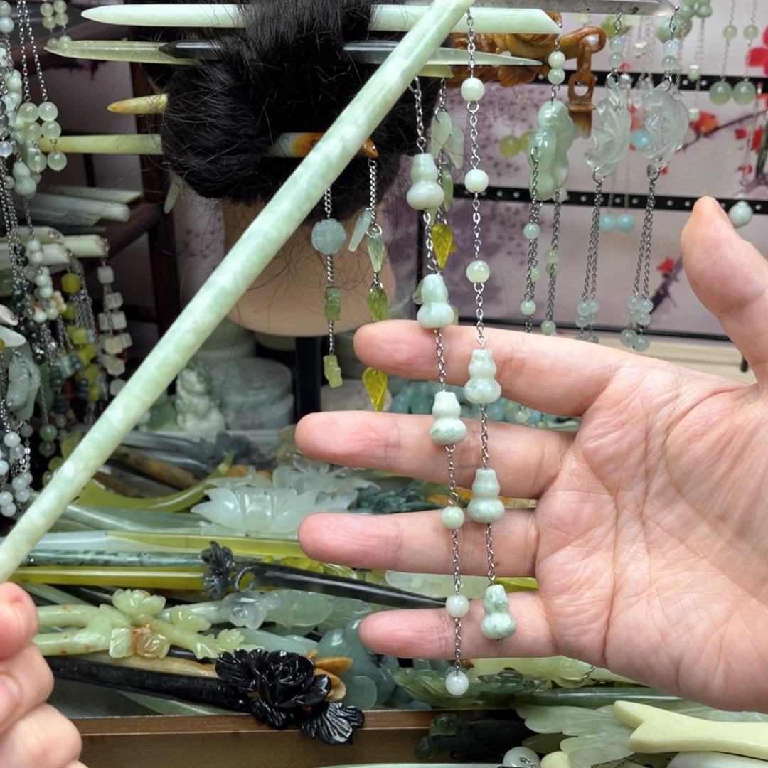 岫玉未镶嵌发饰长度22.5厘米左右