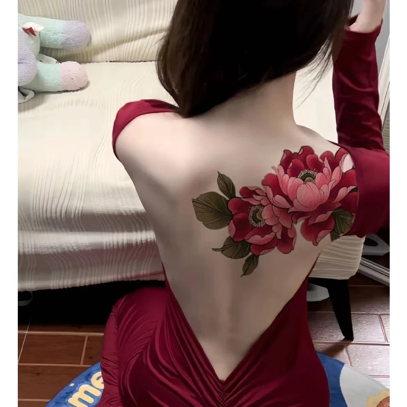 国色天香 高颜值后背大腿遮疤痕ins风彩色纹身贴大图案仿真牡丹花