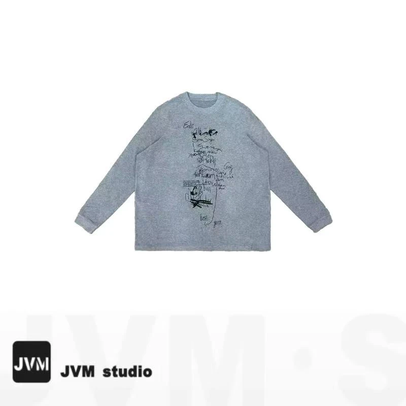 JVM定制27926秋冬新款磨毛加厚字母长袖T恤宽松百搭
