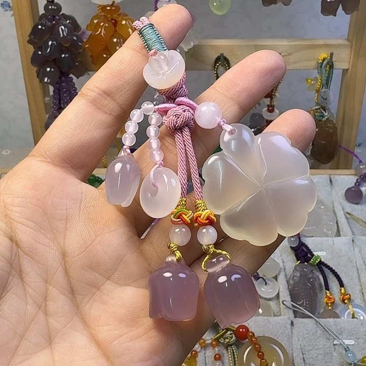 钥匙挂件，福利款，四叶草粉色绳