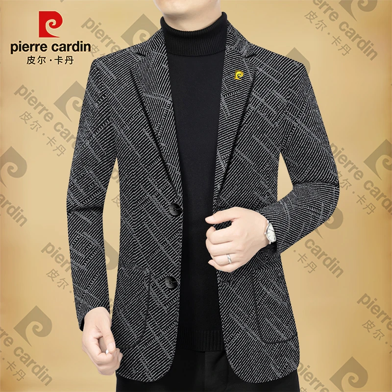 皮尔卡丹男士新款秋冬季加绒加厚商务休闲中年西装领外套西服男装