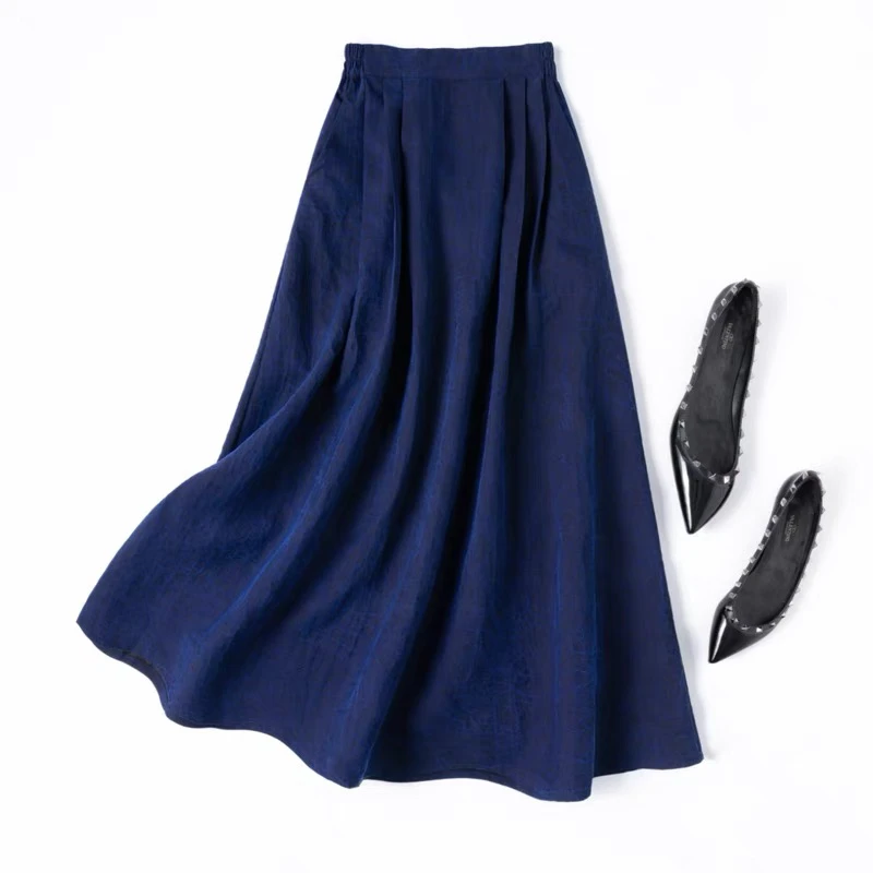 彩色蓝龟！龟裂纹复古文艺真丝松紧腰A字大摆半身长裙