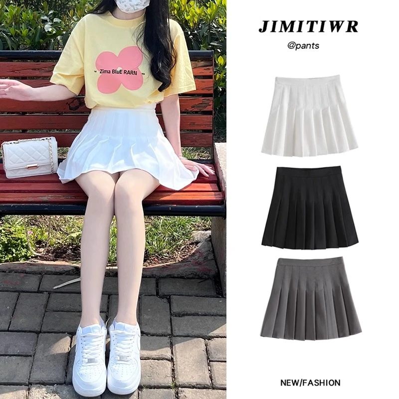2025新款时尚高腰女半身裙春夏小个子jk学院风白色a字短裙百褶裙