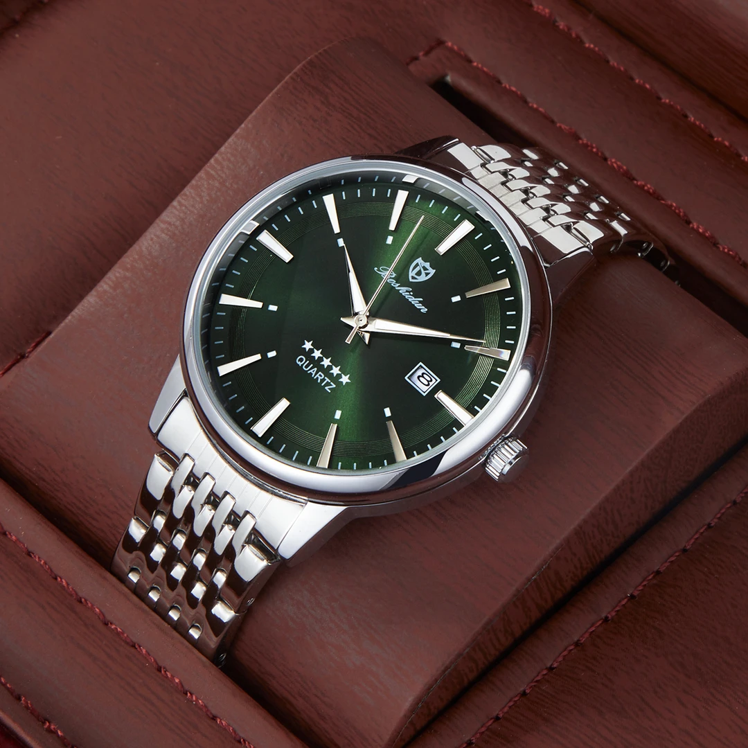 【大琪补贴】新款时尚休闲薄荷绿五星上将夜光日历防水男表9127G团