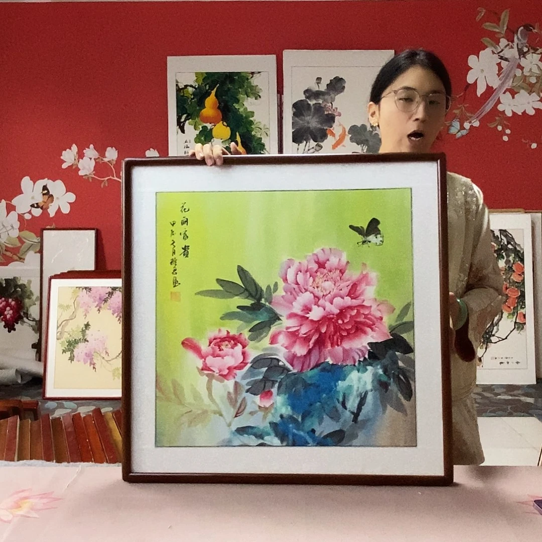 国画手写手绘带框包邮国画作品62✖️62