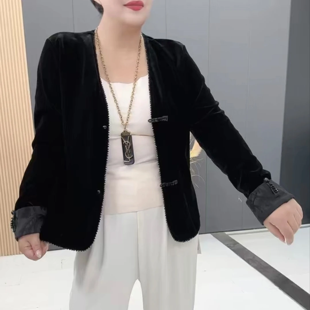 大码女装早秋新款V领串珠时尚版阳光绒长袖外套25060