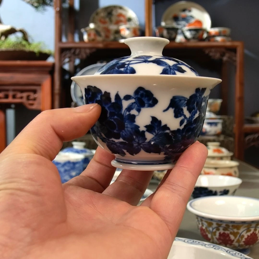 牡丹花两才元宝盖碗