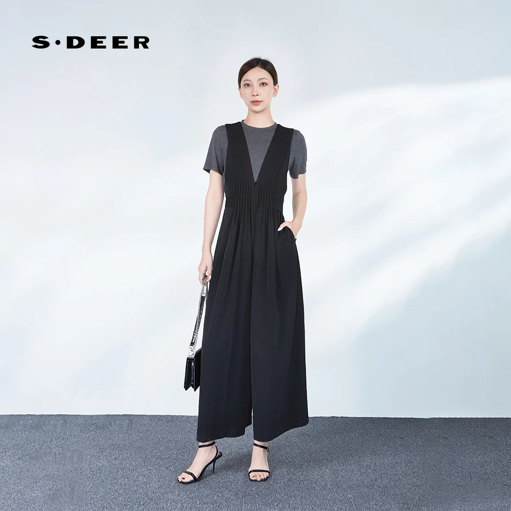 圣迪奥夏季休闲时尚气质显瘦修身百搭女装背带裤S242Z1001