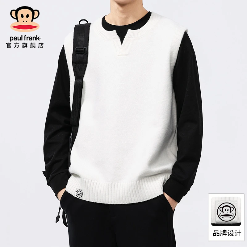 PaulFrank/大嘴猴秋季无袖马甲保暖毛衣男士休闲宽松新款针织背心