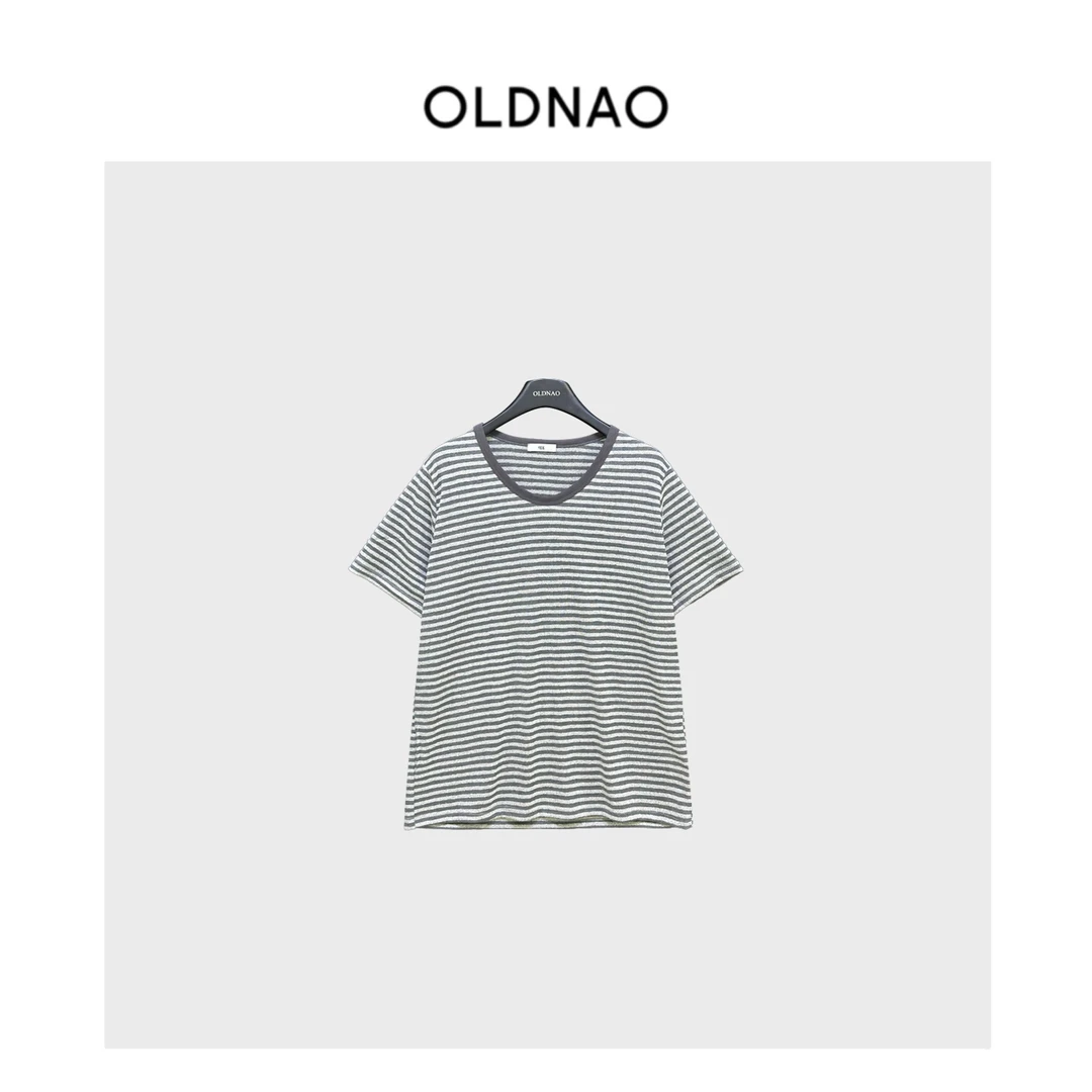 【OLDNAO】韩单线鸡蛋家U领花纱条纹T恤-NJ-25015