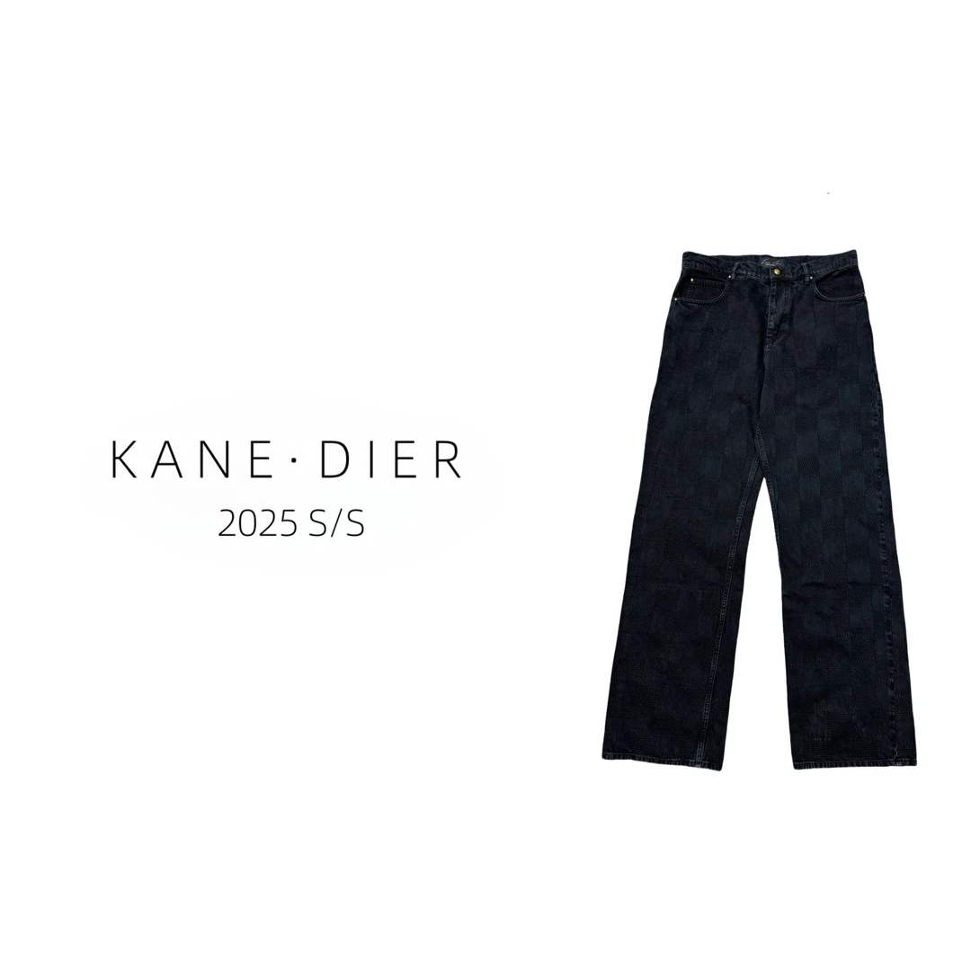 KAME DIER 25 S/S 定制棋盘格牛王黑色直筒修身牛仔裤