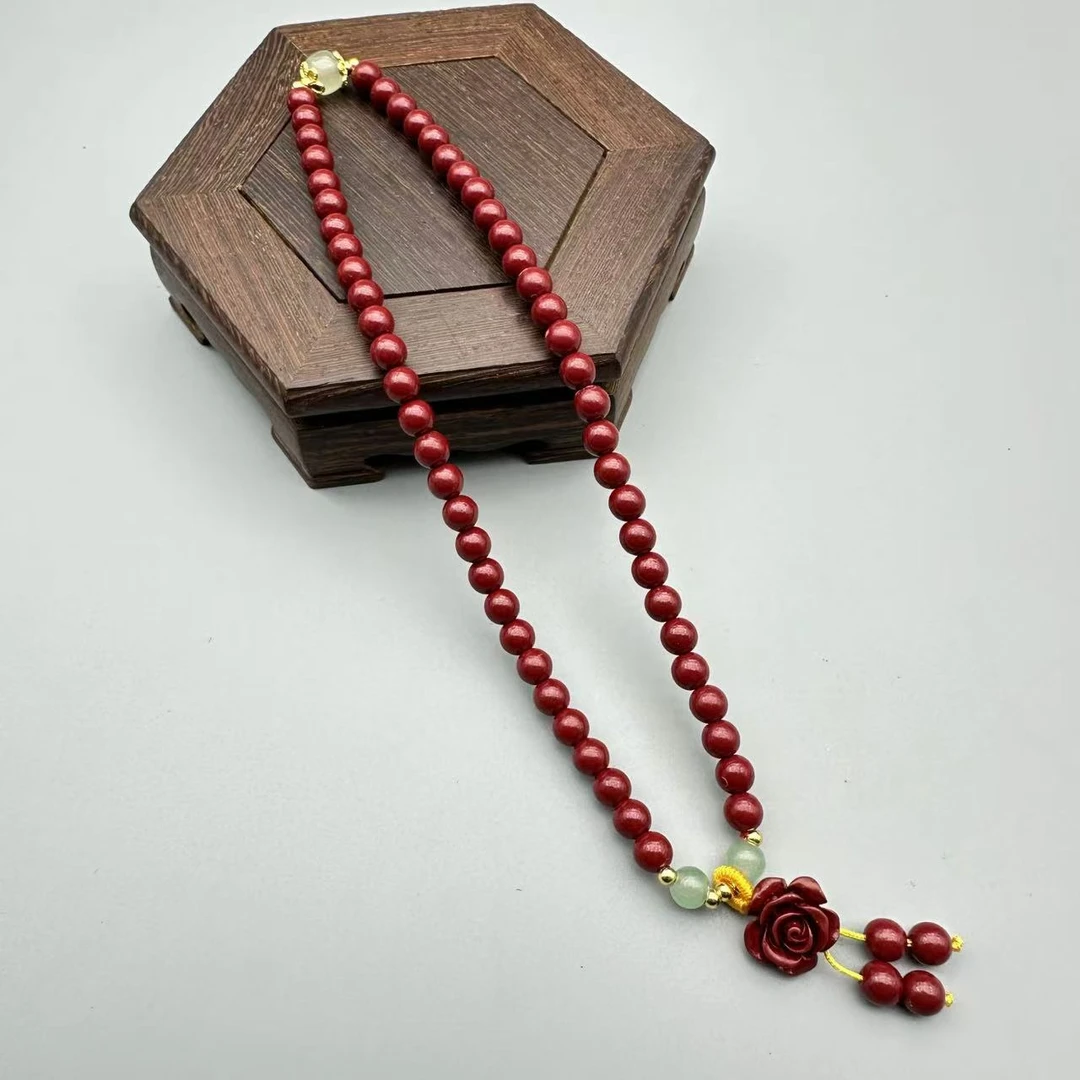 含辰砂工艺品ZB261-经典紫色配玫瑰花提溜6mm多圈手串