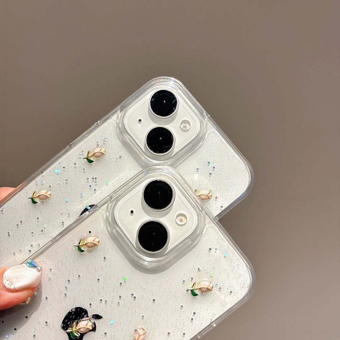 汉米克适用苹果14promax郁金香女款16手机壳15滴胶13透明12软壳